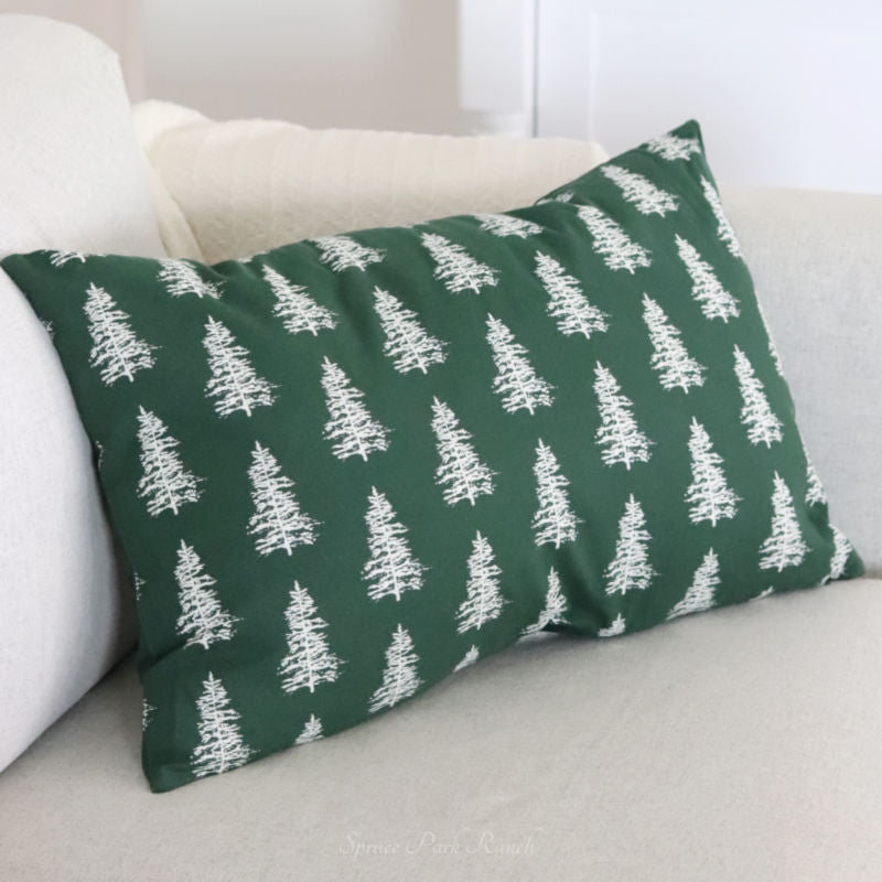 Pine Tree Green Lumbar Pillow