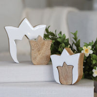 Layered White Tulip Wood Block Set of 2