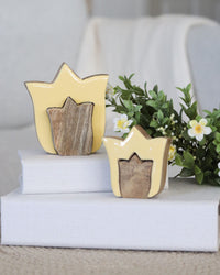 Layered Yellow Tulip Wood Block Set of 2