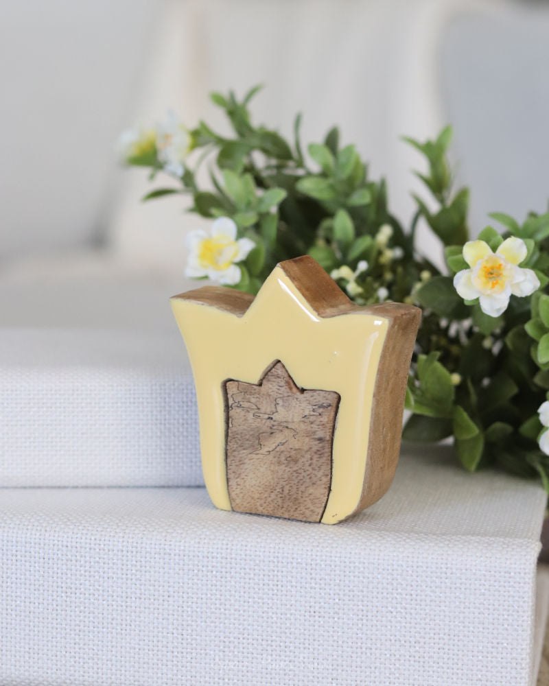 Layered Yellow Tulip Wood Block Set of 2