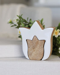 Layered White Tulip Wood Block Set of 2