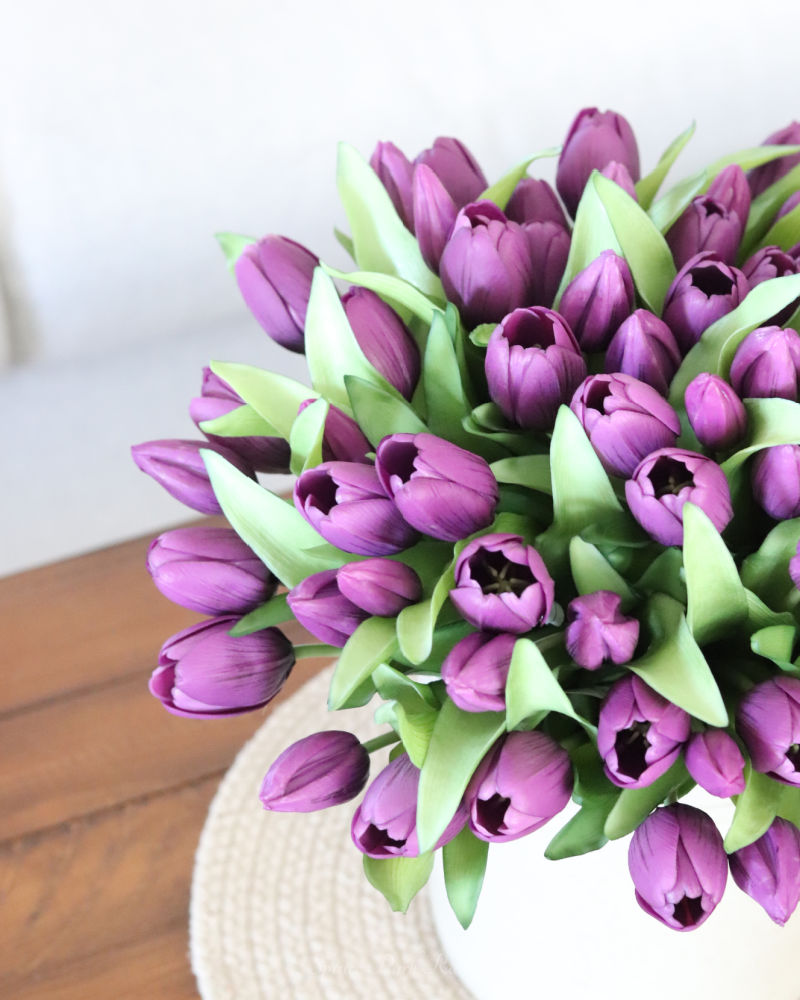 Tulip Bundle Purple Flower and Bud Real Touch 12"