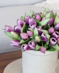 Tulip Bundle Purple Flower and Bud Real Touch 12"