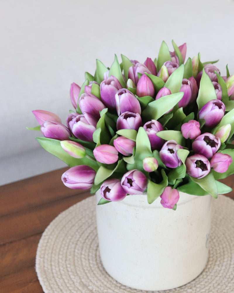 Tulip Bundle Lavender Flower and Bud Real Touch 12"