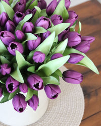 Tulip Bundle Purple Flower and Bud Real Touch 12"