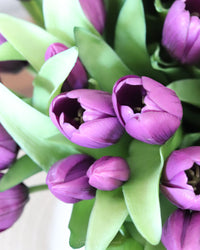 Tulip Bundle Purple Flower and Bud Real Touch 12"