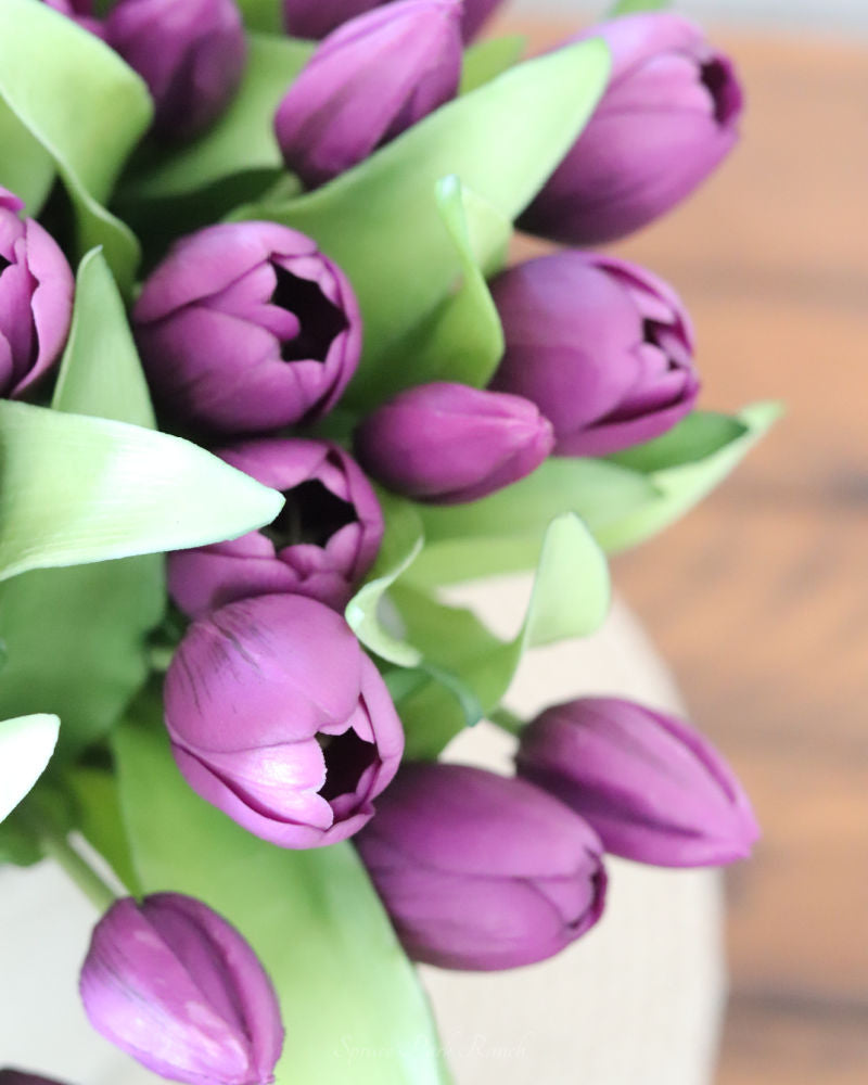 Tulip Bundle Purple Flower and Bud Real Touch 12"