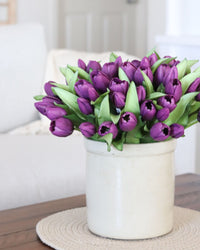 Tulip Bundle Purple Flower and Bud Real Touch 12"