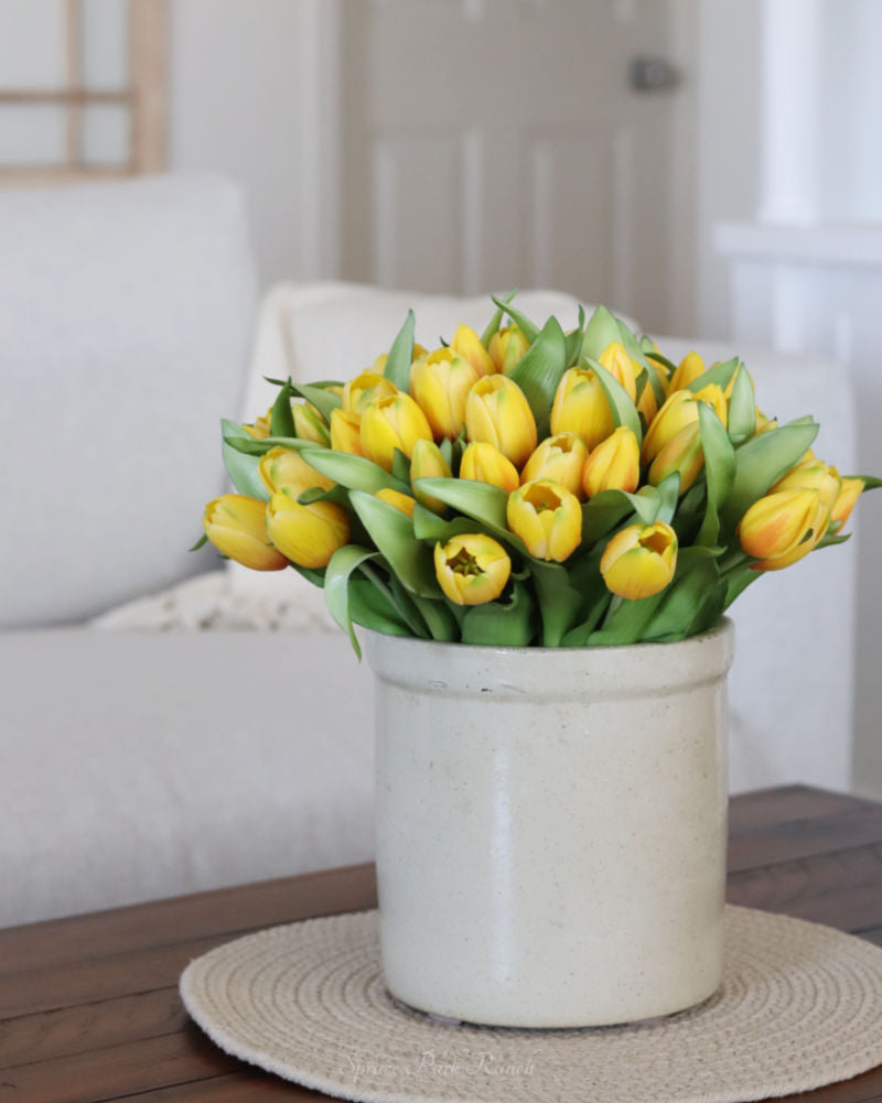 Tulip Bundle Yellow Flower and Bud Real Touch 12"