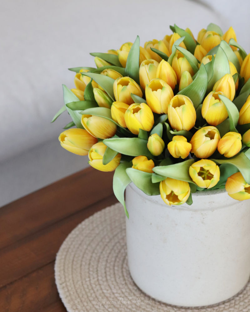 Tulip Bundle Yellow Flower and Bud Real Touch 12"