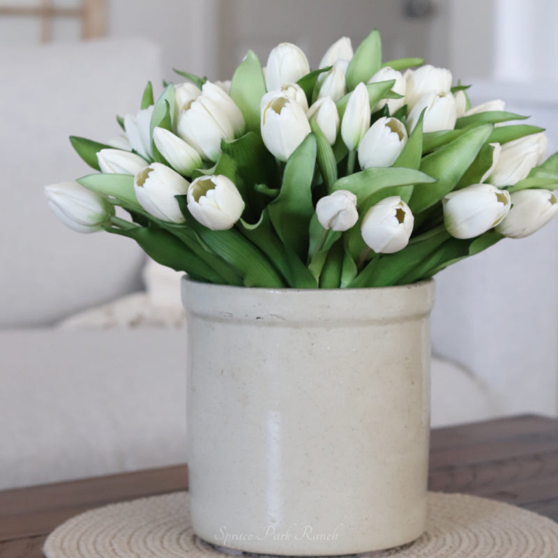 Tulip Bundle White Flower and Bud Real Touch 12"