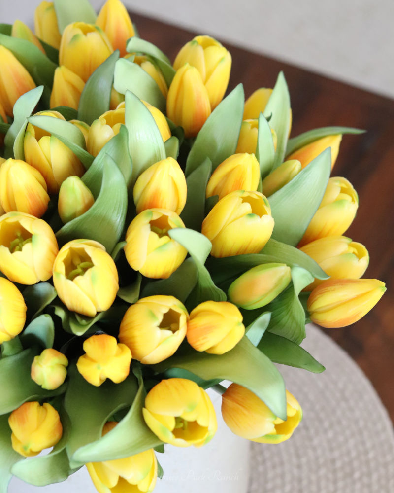 Tulip Bundle Yellow Flower and Bud Real Touch 12"