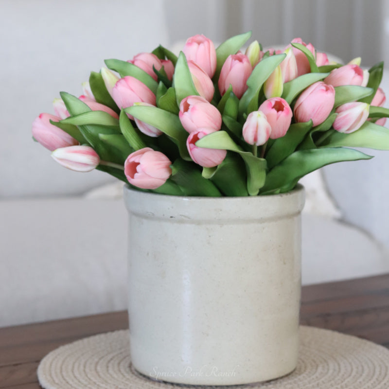 Tulip Bundle Pink Flower and Bud Real Touch 12"