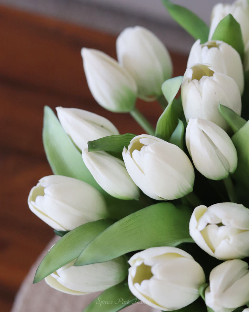 Tulip Bundle White Flower and Bud Real Touch 12"