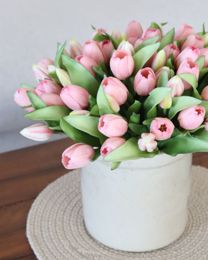 Tulip Bundle Pink Flower and Bud Real Touch 12"