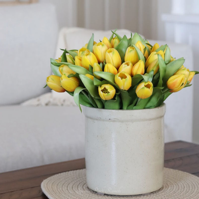 Tulip Bundle Yellow Flower and Bud Real Touch 12"