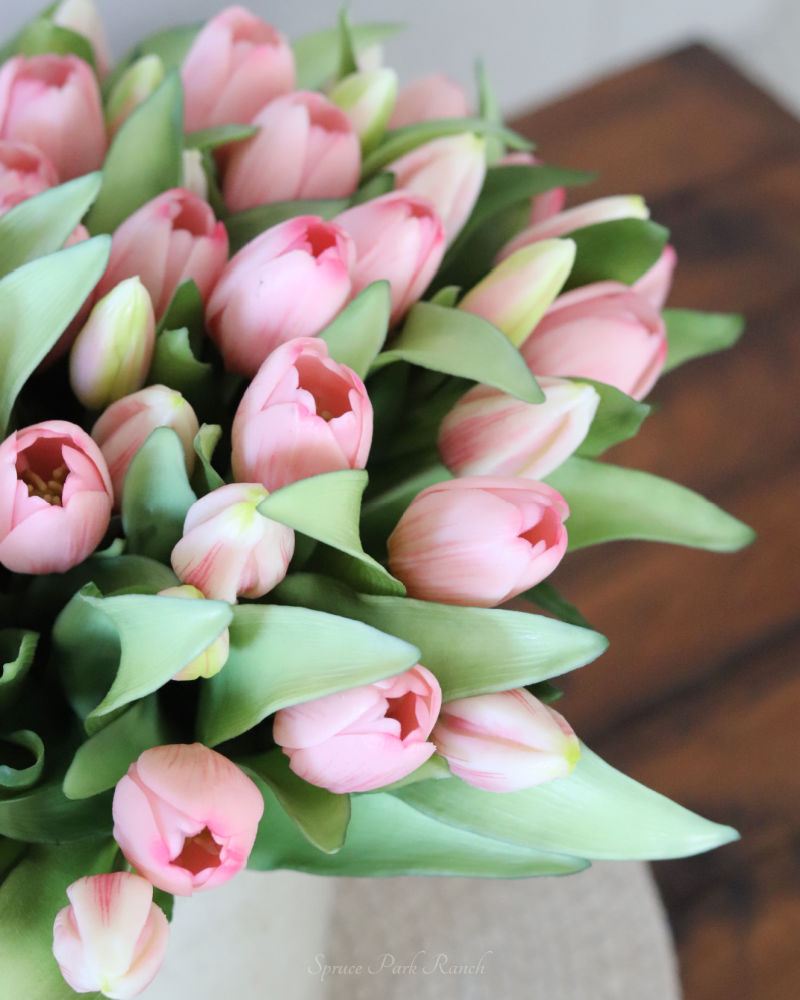 Tulip Bundle Pink Flower and Bud Real Touch 12"