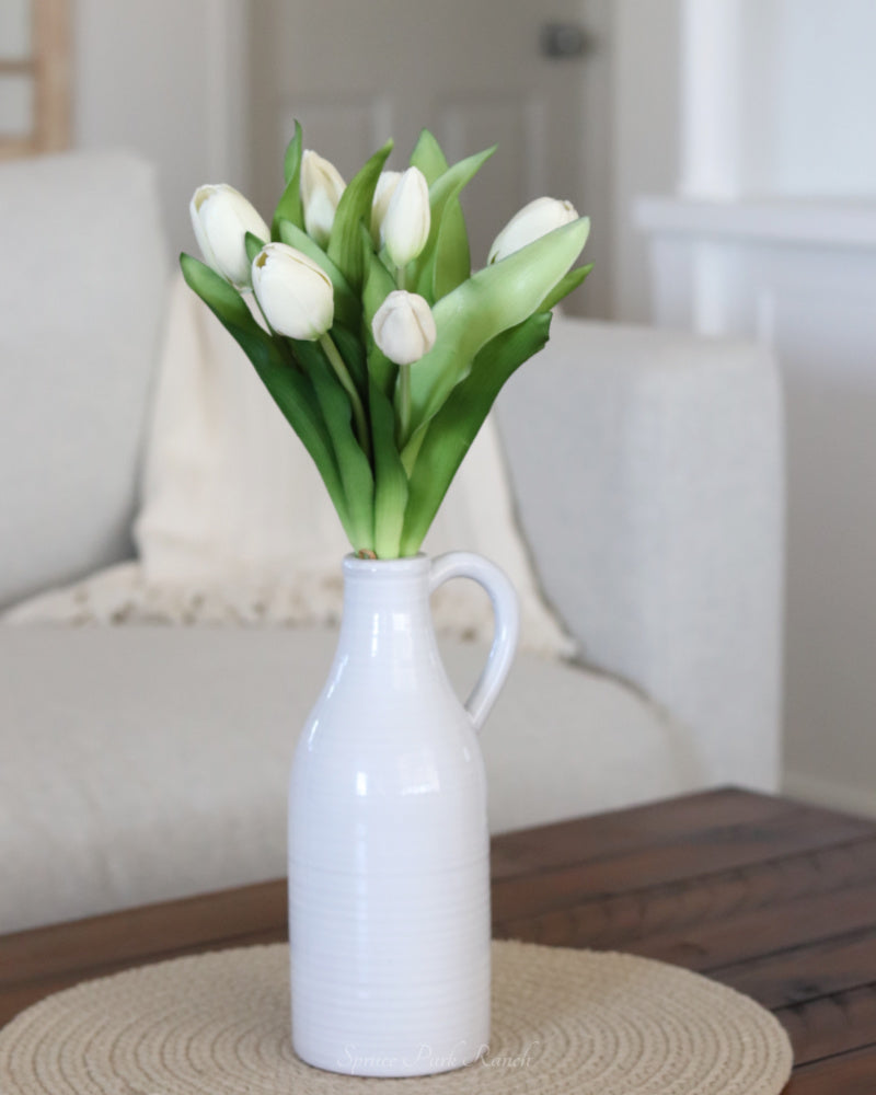 Tulip Bundle White Flower and Bud Real Touch 12"