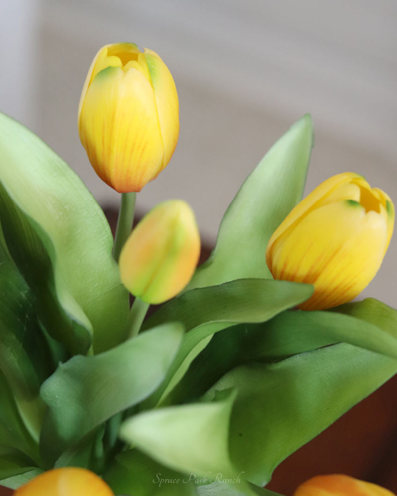 Tulip Bundle Yellow Flower and Bud Real Touch 12"