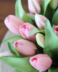 Tulip Bundle Pink Flower and Bud Real Touch 12"