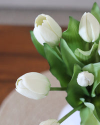 Tulip Bundle White Flower and Bud Real Touch 12"