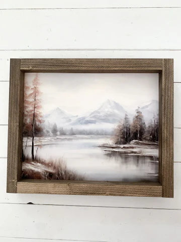 Winter Mountain Vintage Print