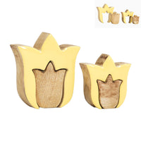 Layered Yellow Tulip Wood Block Set of 2