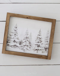 Winter Trees Vintage Print Brown Frame