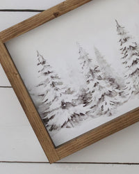 Winter Trees Vintage Print Brown Frame