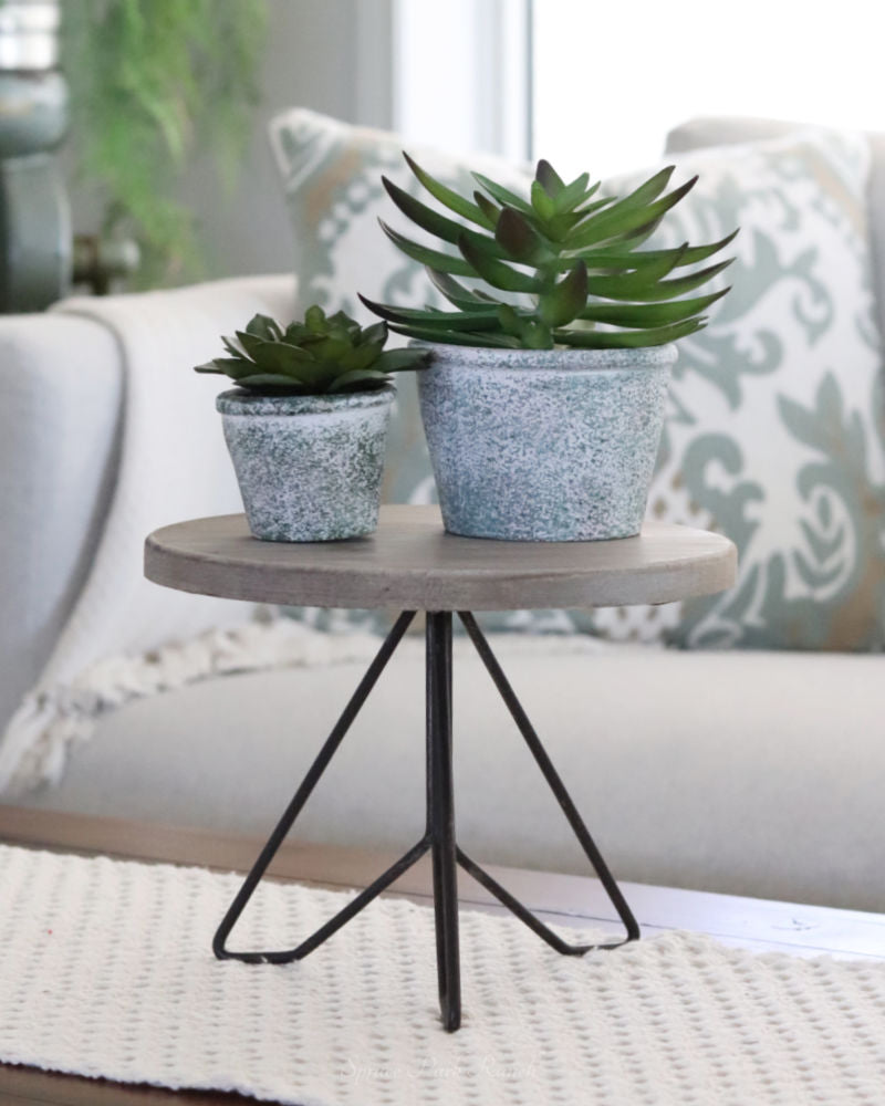 Rustic Wood Round Stand With Metal Legs