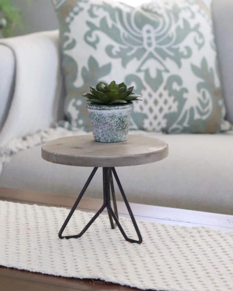 Rustic Wood Round Stand With Metal Legs