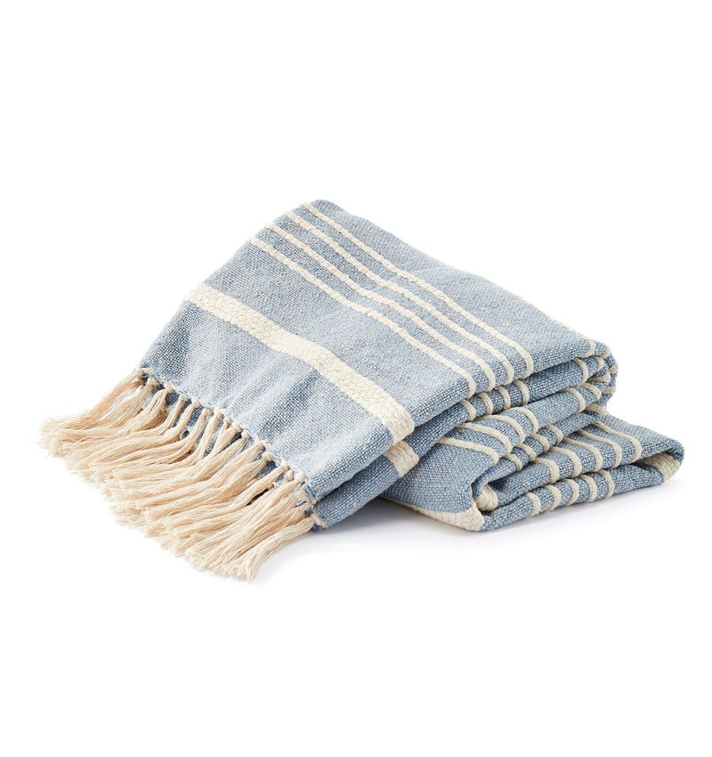 Blue and White Throw with Tassel Trim