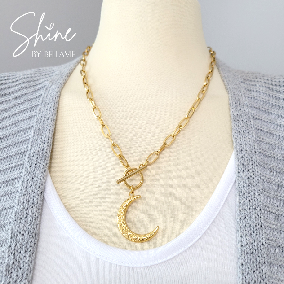 Luna Crescent Moon Paperclip Necklace