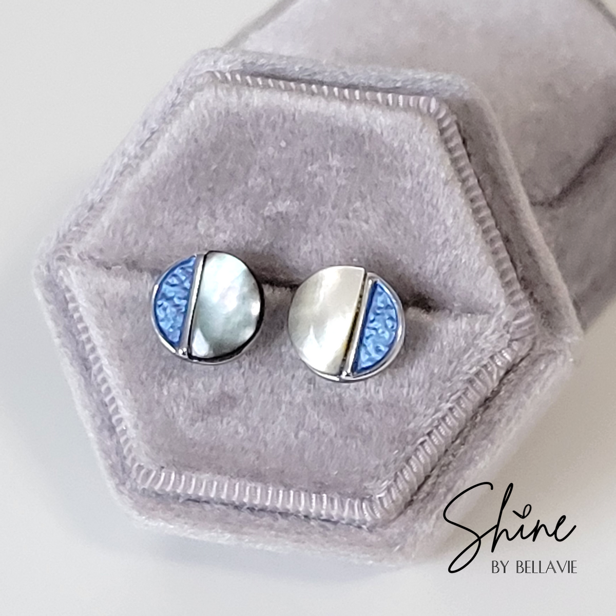 Julia Blue Mother of Pearl  Button Stud Earrings