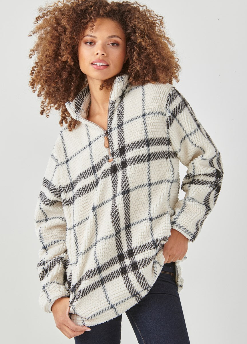 Plaid Sherpa Half Zip Pullover