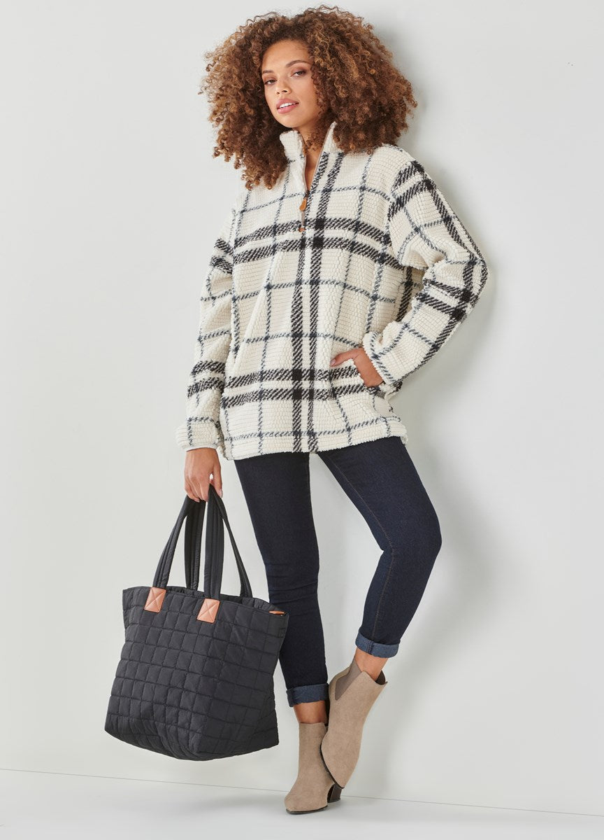 Plaid Sherpa Half Zip Pullover