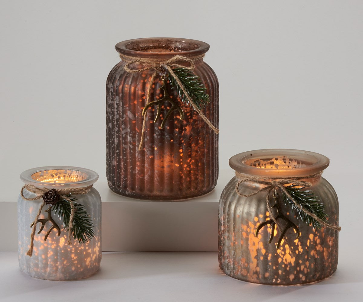 Ribbed Glass With Antler Candle Holder