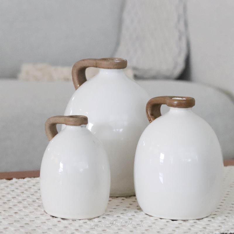 White Ceramic Jug With Natural Handle