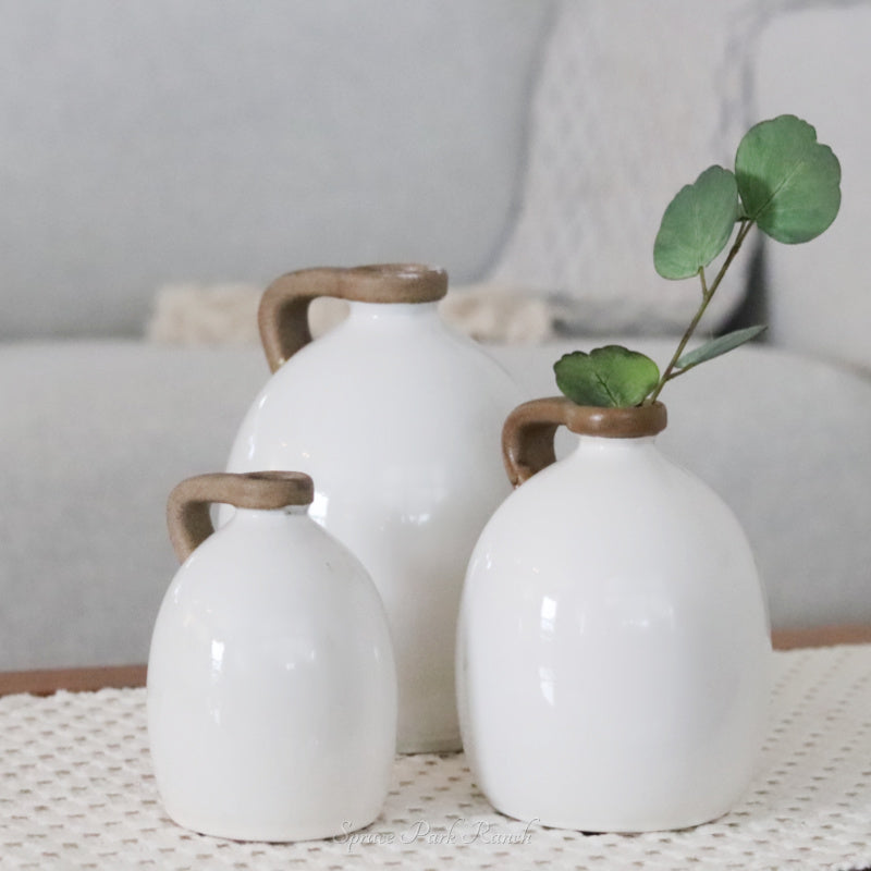 White Ceramic Jug With Natural Handle