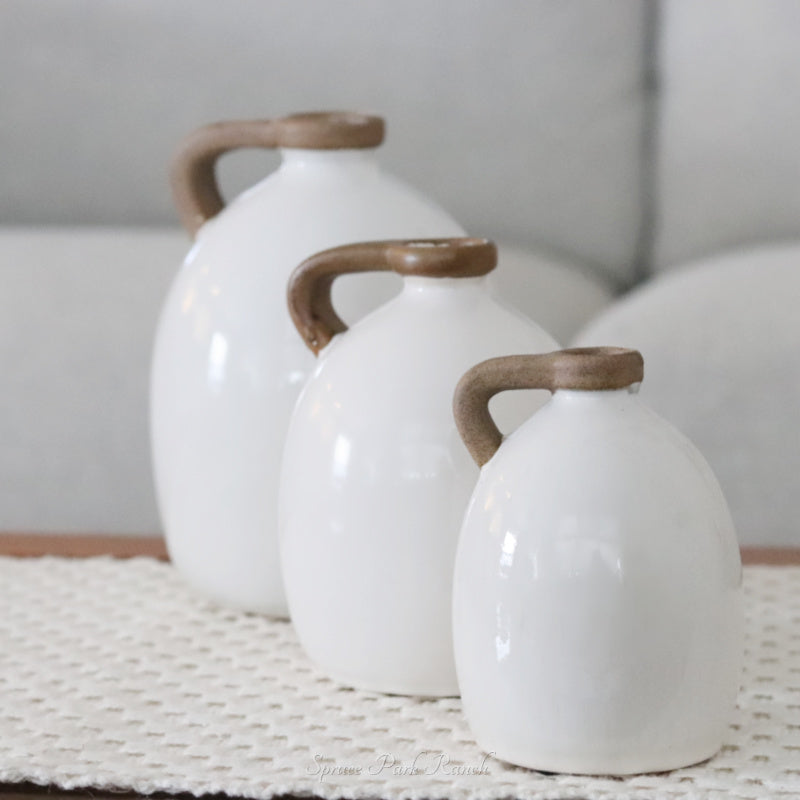 White Ceramic Jug With Natural Handle