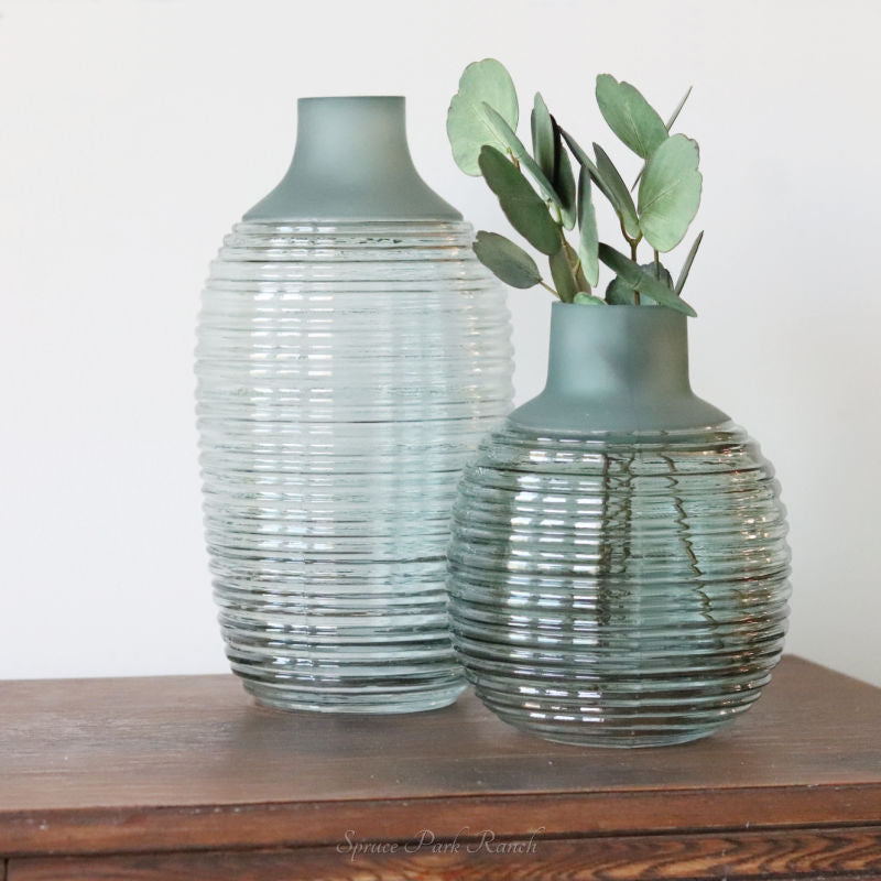 Frosted Sage Ribbed Vase