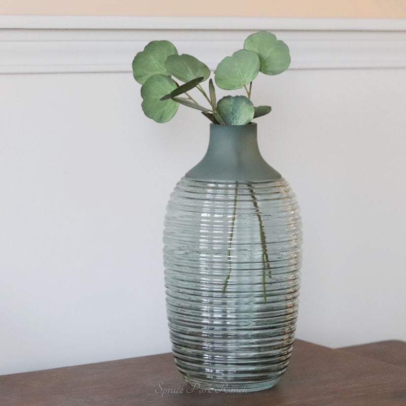 Frosted Sage Ribbed Vase