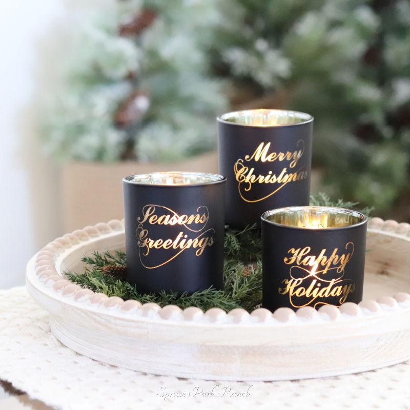 Black Frosted Holiday Tealight Candle Holder