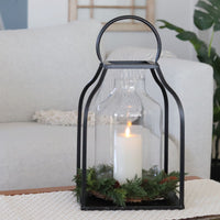 Black Metal Trapezoid Lantern With Glass Hurricane Extra Large