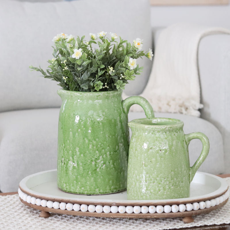 Distressed Green Ceramic Crackle Jug