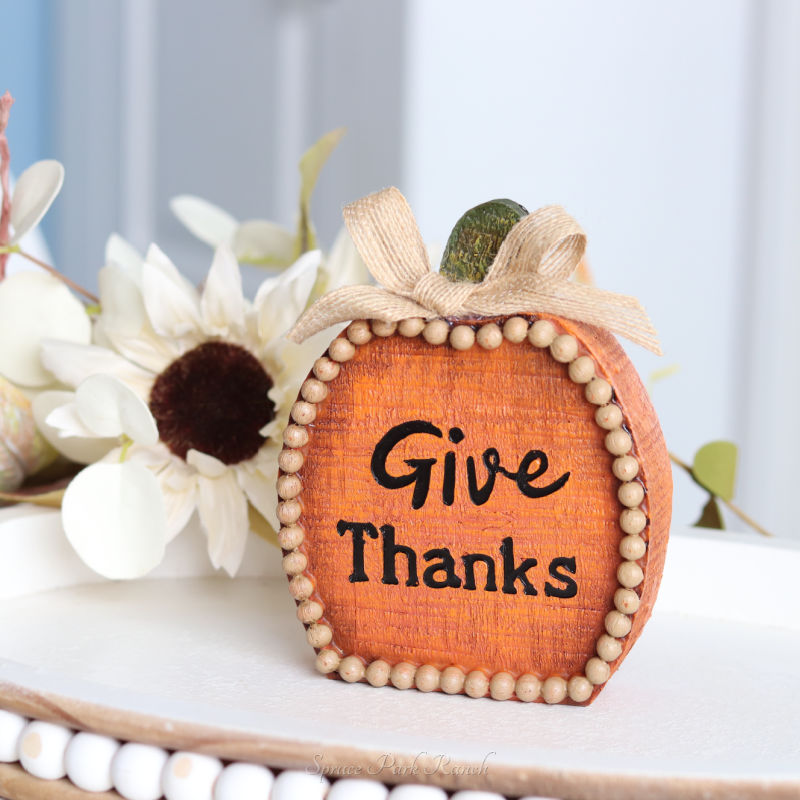 Beaded Resin Wood Look Pumpkin Block