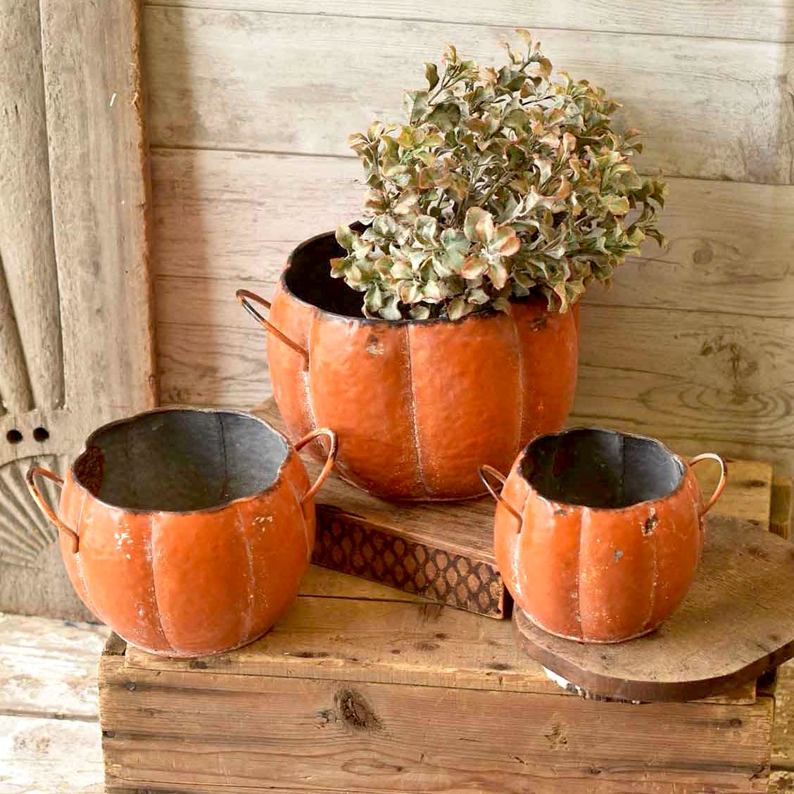 Metal Pumpkin Planter