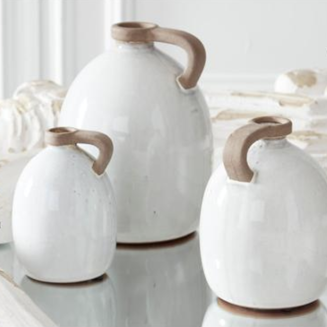 White Ceramic Jug With Natural Handle