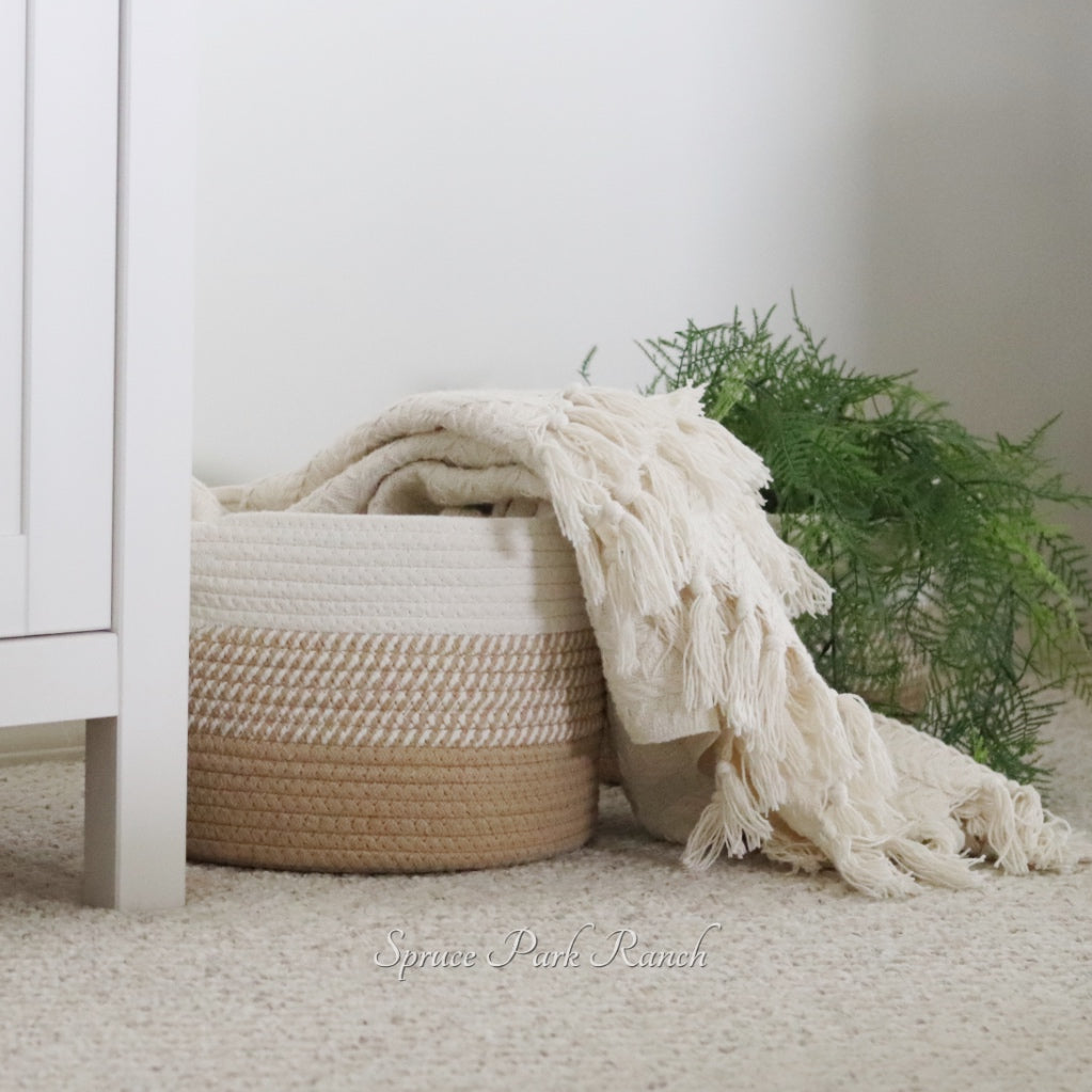 White and Natural Rope Basket