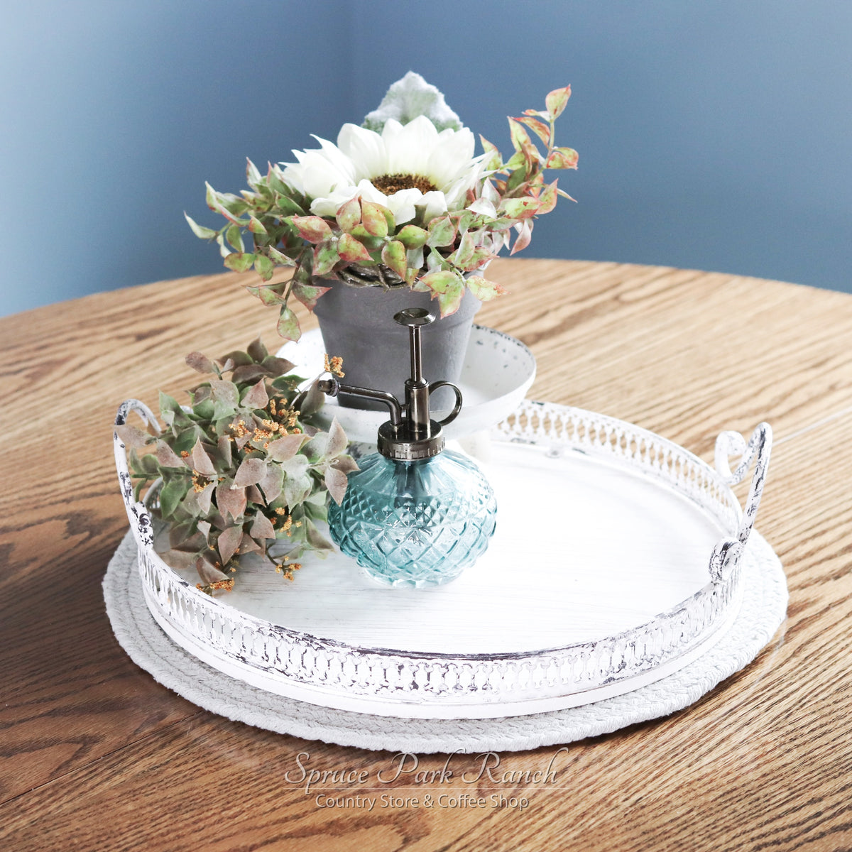 Round Distressed Whitewash Tray